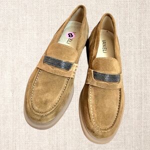 Vaneli Suede Leather Loafers Camel Tan Preppy Minimalist Comfort Casual Business